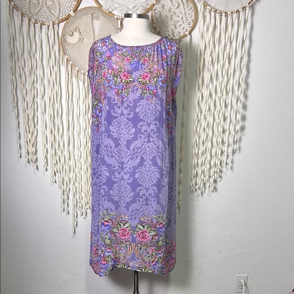 Sundance Lilac Floral Impressions Sheath Dress with Cap Sleeve Size Large - Picture 1 of 11